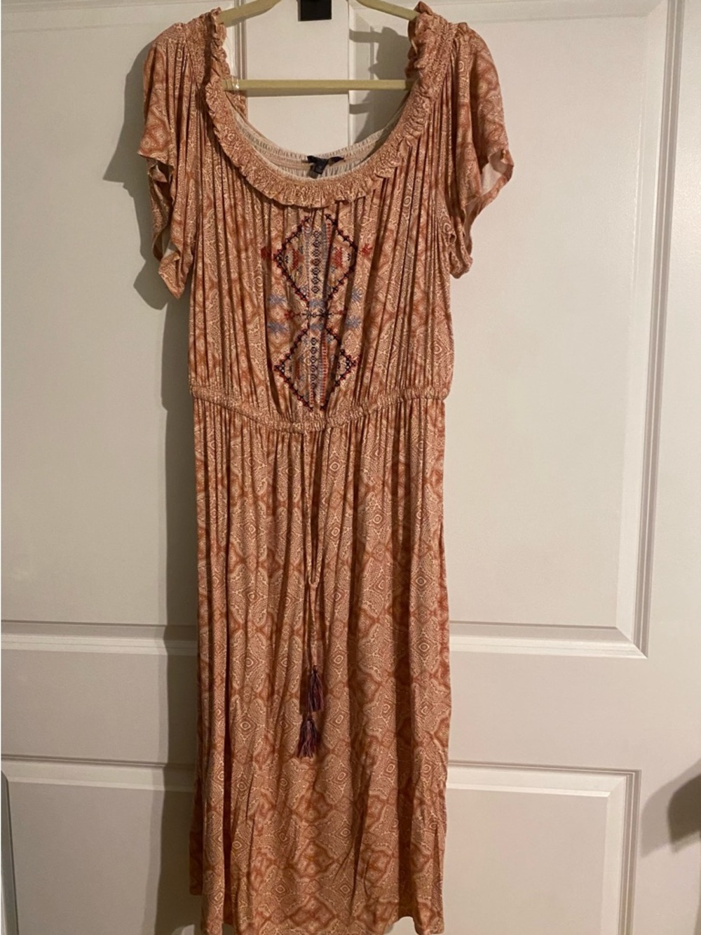 Peach Embroidered Boho Maxi Dress